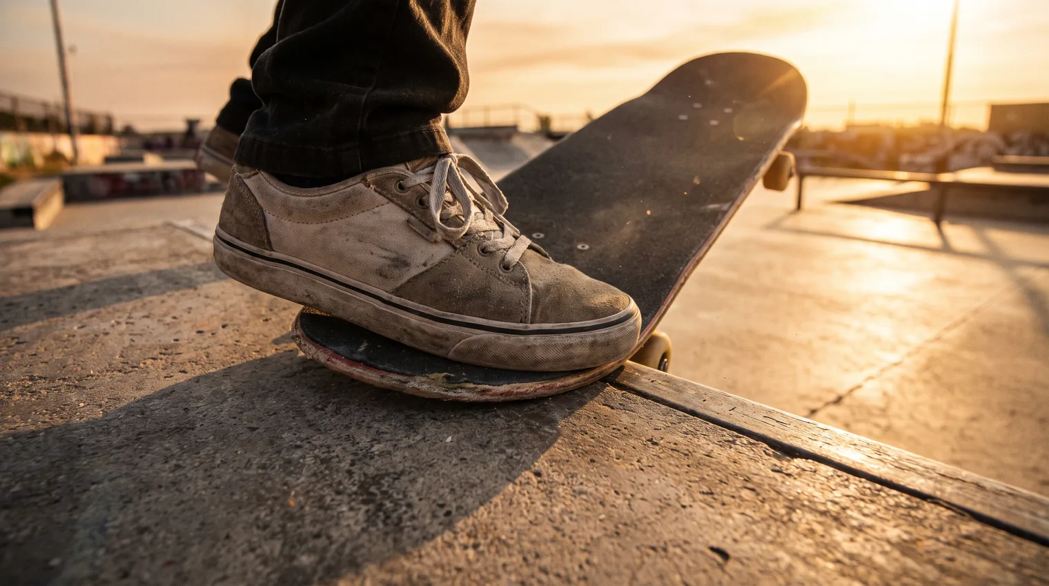 Skater mid-kickflip on flat ground with the board rotating beneath their feet