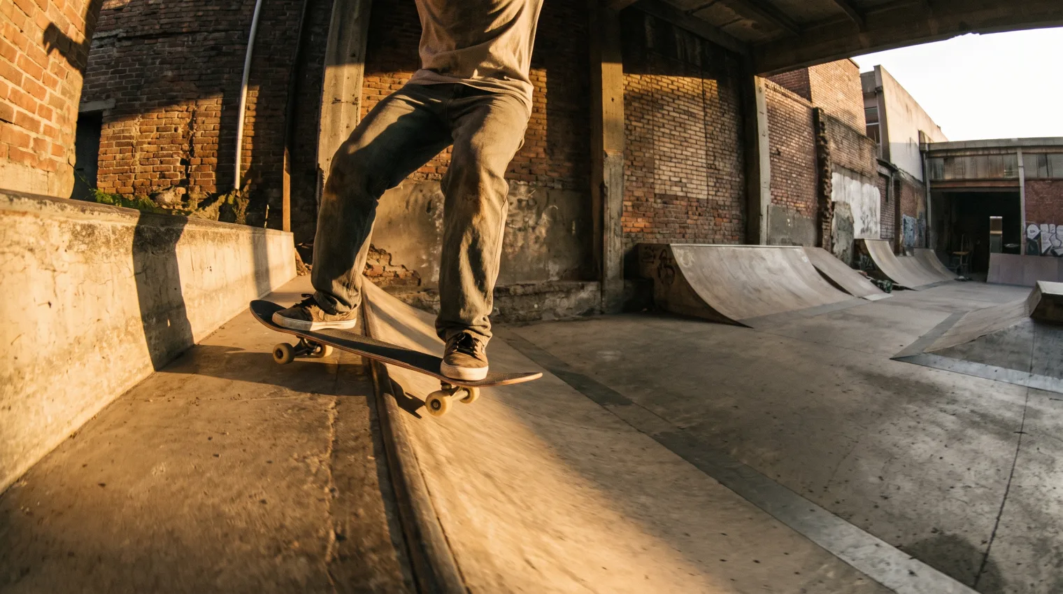 Skateboarder in mid-air landing an ollie for the first time, friends watching from the side