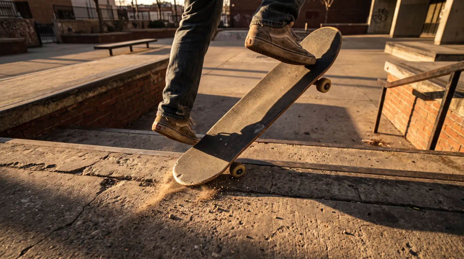 Skater's back foot popping the tail down at the start of an ollie